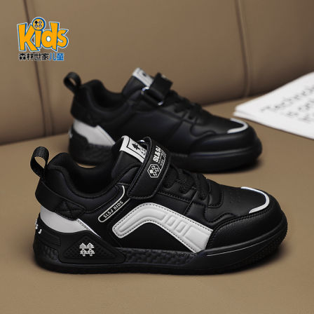 森林世家童鞋男童板鞋秋冬2025新款皮面冬季加绒儿童运动二棉鞋子