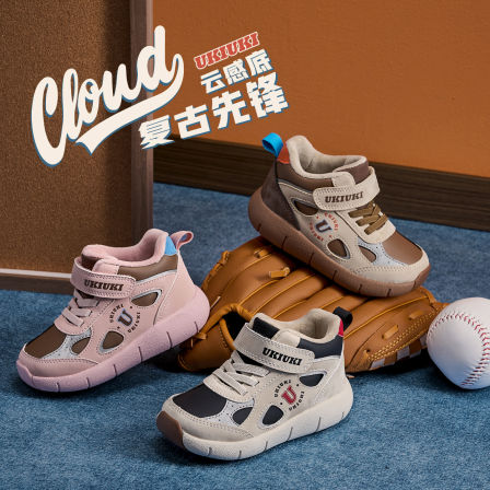 UKIUKI童鞋云感底复古透气轻盈超轻超纤皮面加绒机能鞋休闲运动鞋