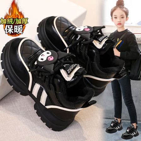 赤兔女童加绒运动鞋冬季2025新儿童棉鞋中大童女孩高帮保暖雪地靴