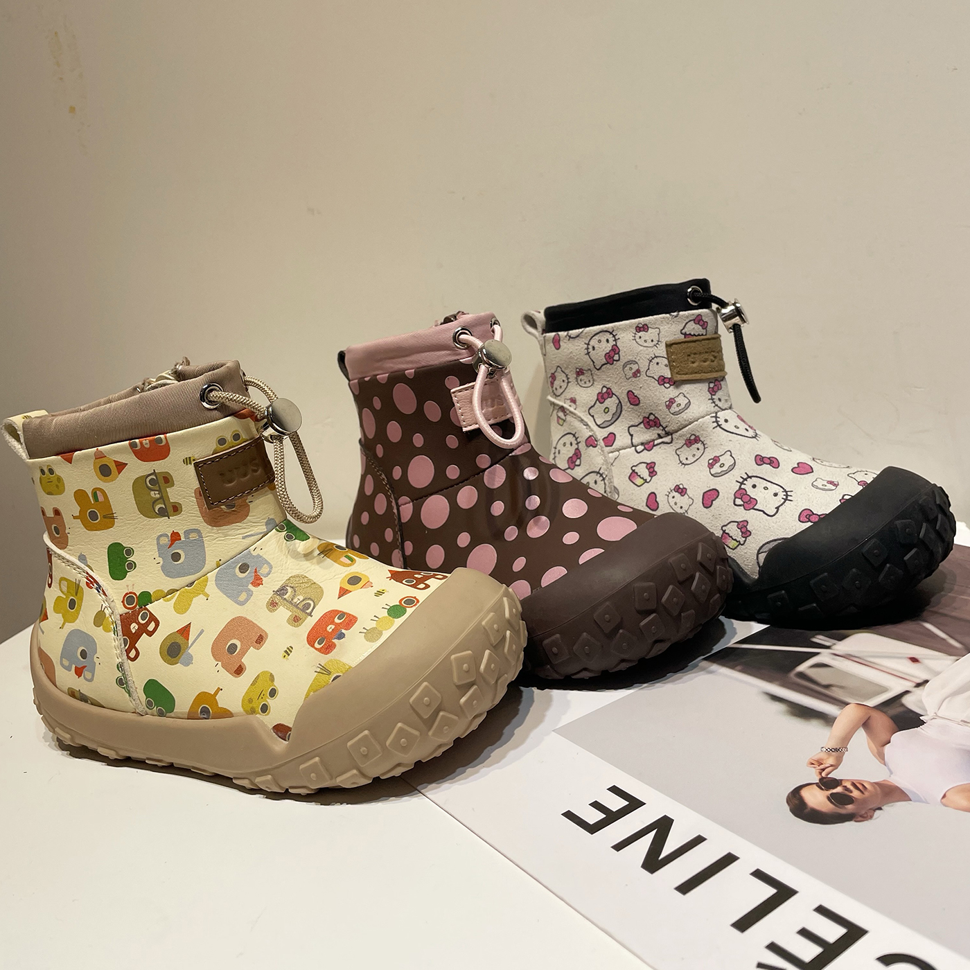 左左家小童冬季可爱碎花防滑雪地靴女童侧拉链加绒保暖防水靴子主图