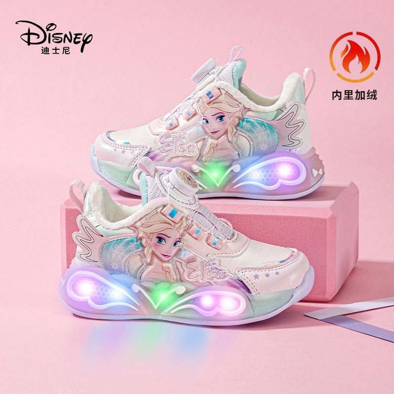 迪士尼女童棉鞋冬季新款加绒二棉保暖亮灯鞋子儿童运动发光闪灯鞋主图