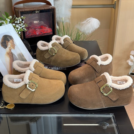 内增高厚底勃肯鞋女冬加绒2025新款冬季正流行真皮全包毛毛博肯鞋