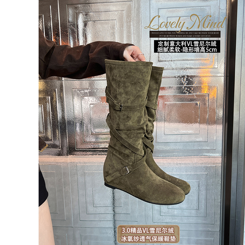 【镇店之宝-雪尼尔绒】大叔家厚底长筒西部靴女2025秋显瘦骑士靴主图