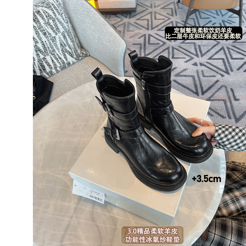 【柔软羊皮】大叔家厚底粗跟马丁靴女款2025年新款秋季英伦风短靴主图