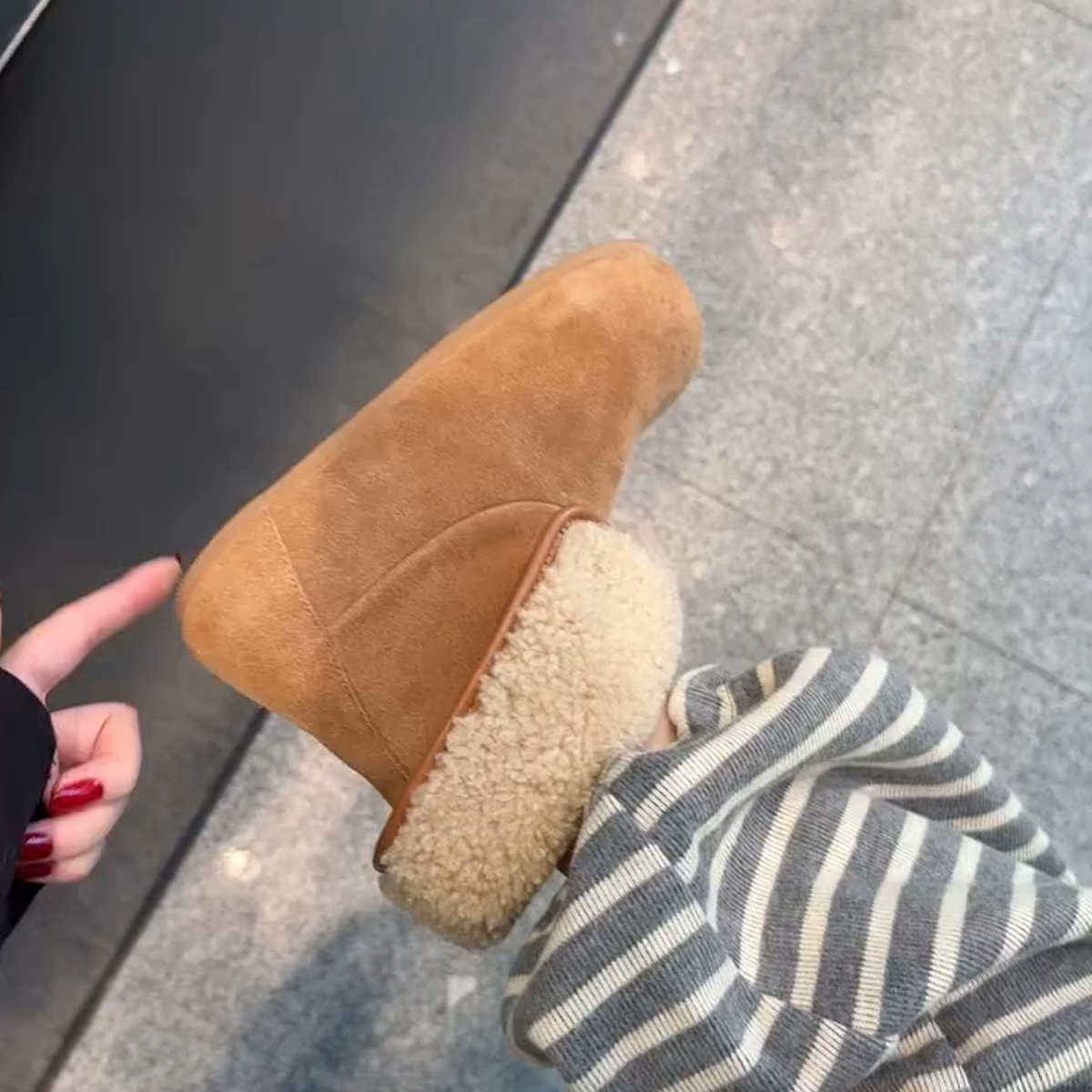 牛皮版~气质显瘦加绒保暖毛毛短靴女简约复古圆头时尚百搭短筒靴主图