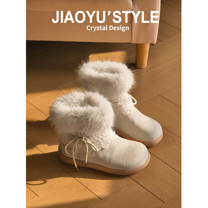 真皮~骄屿 厚底勃肯毛毛雪地靴2025新款冬季加绒加厚保暖棉鞋短靴主图