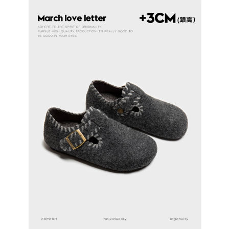 三月情书～厚底勃肯鞋女2025秋一脚蹬毛呢加绒懒人单鞋全包博肯鞋