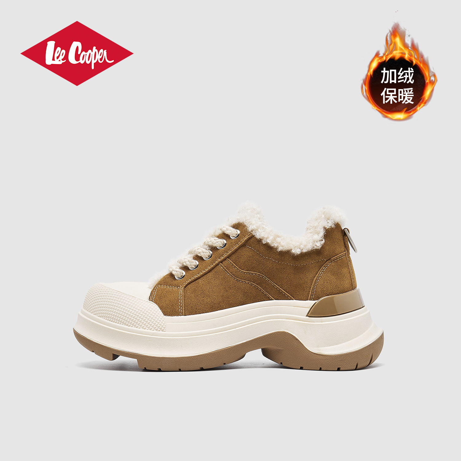 Lee Cooper毛毛休闲鞋女款2025冬季新款加绒保暖厚底增高老爹鞋女主图