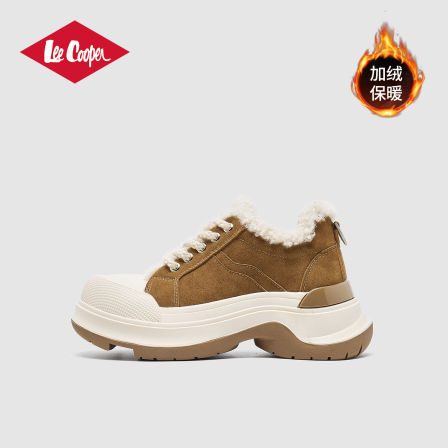 Lee Cooper毛毛休闲鞋女款2025冬季新款加绒保暖厚底增高老爹鞋女
