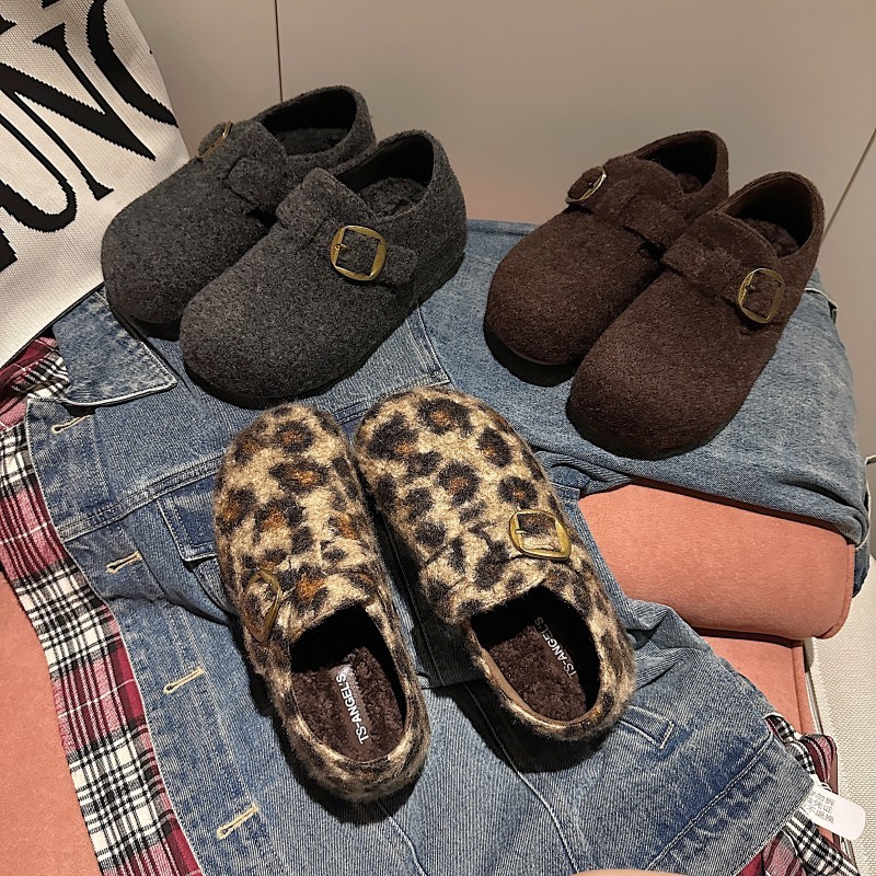 TS/TS休闲鞋女2025秋冬新款一脚蹬加绒保暖复古时尚简约勃肯鞋主图