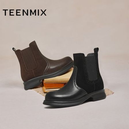 【焦糖拿铁】天美意2025冬新款平跟复古百搭短靴女切尔西靴KQX23DD5