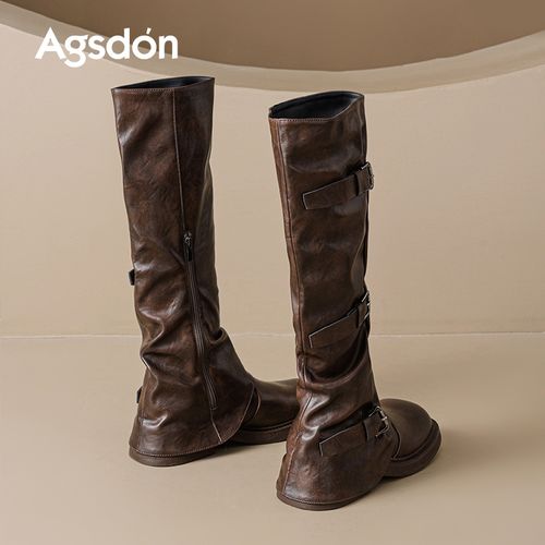 奥古狮登棕色长筒靴女2025新款秋季百搭高筒骑士靴裤管堆堆长靴H主图
