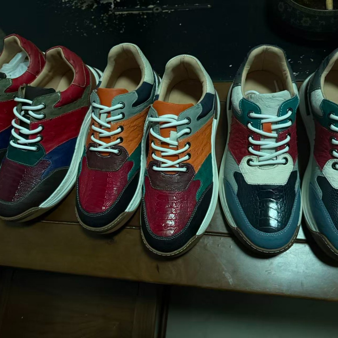 DSM-T7878高端鸵鸟腿皮闲风运动鞋轻便圆头系带低帮鞋主图