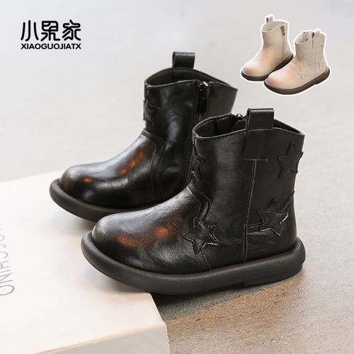 女童靴子儿童短靴秋冬小女孩马丁靴黑色二棉冬季女童靴白色公主鞋主图