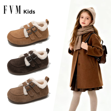 FVM女童鞋子儿童二棉鞋2025新款冬季女孩毛毛加绒大童勃肯雪地靴