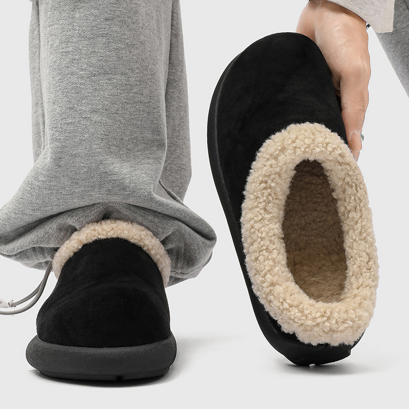 冬季加绒加厚勃肯雪地棉鞋黑色包头拖男懒人套脚穆勒情侣毛毛拖鞋主图