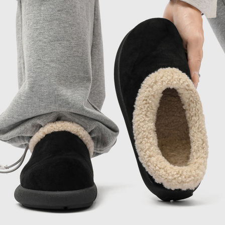 冬季加绒加厚勃肯雪地棉鞋黑色包头拖男懒人套脚穆勒情侣毛毛拖鞋