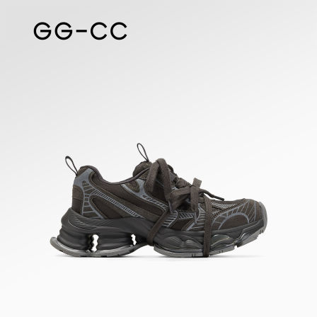 GGCC潮流复古捆绑老爹鞋女2025年冬季新款增高厚底运动休闲鞋灰色