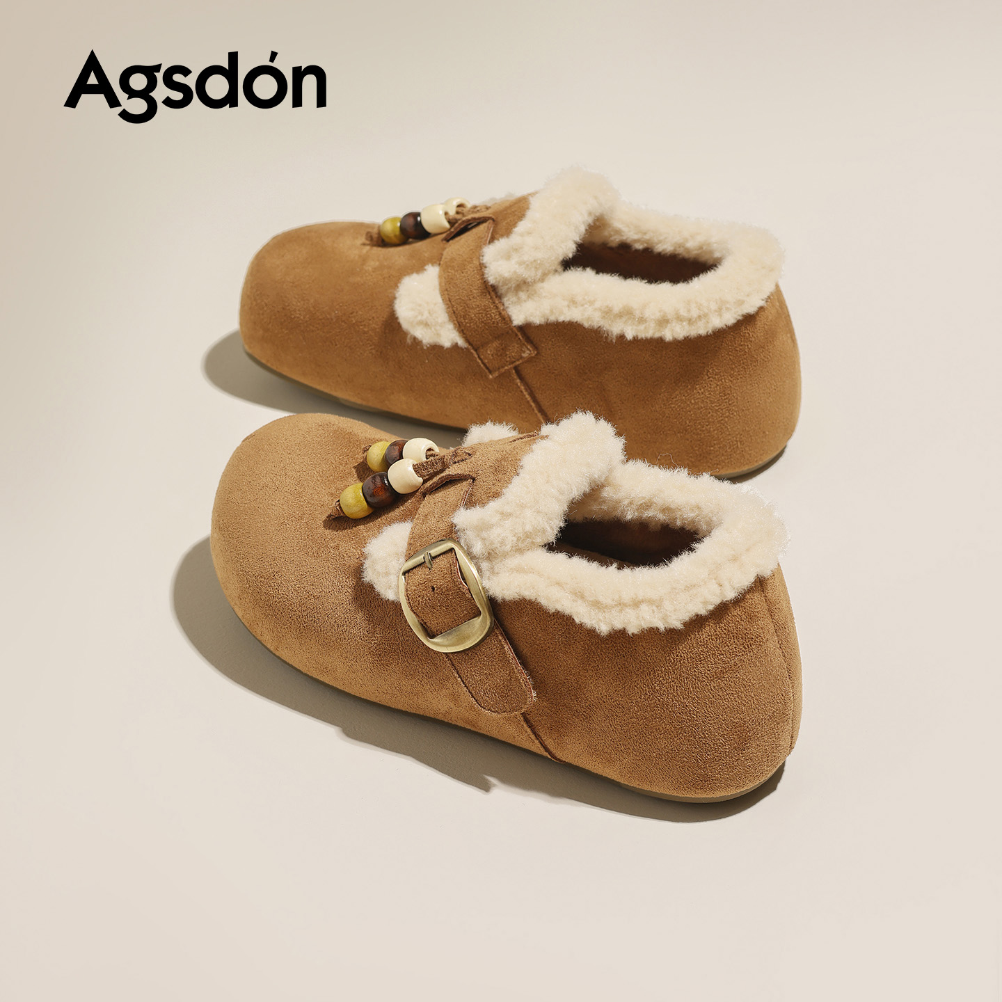 奥古狮登加绒勃肯鞋女2025新款冬季厚底内增高一脚蹬棉鞋子雪地靴主图