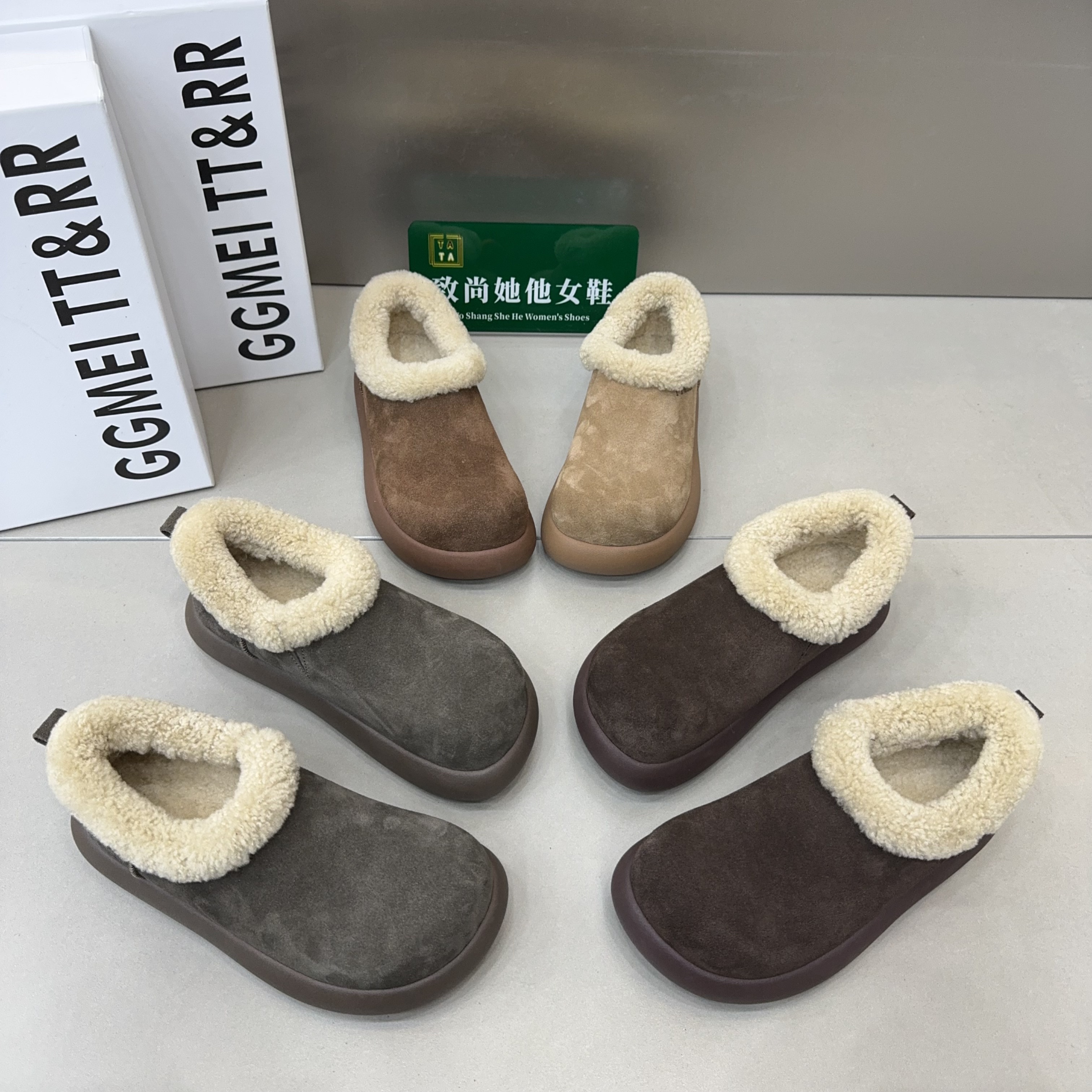 TTRR厚底加绒勃肯鞋女2025冬季新款百搭圆头复古一脚蹬保暖乐福鞋主图