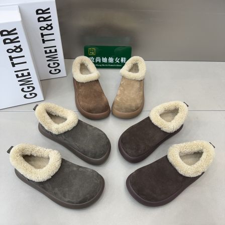 TTRR厚底加绒勃肯鞋女2025冬季新款百搭圆头复古一脚蹬保暖乐福鞋