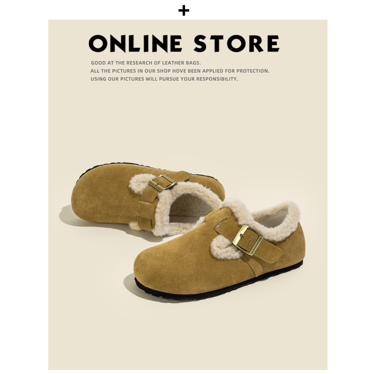 真皮版！加绒勃肯鞋女冬季2025款一脚蹬保暖毛毛棉鞋厚底雪地靴主图