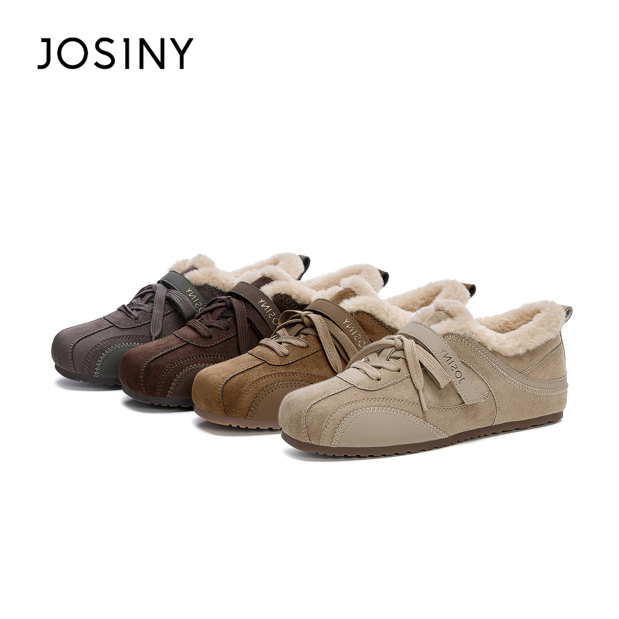 卓诗尼加绒德训鞋女冬2025新款复古平底鞋保暖加厚魔术贴毛毛棉鞋主图