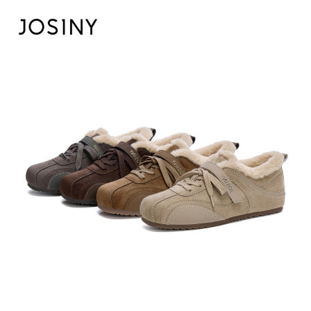 卓诗尼加绒德训鞋女冬2025新款复古平底鞋保暖加厚魔术贴毛毛棉鞋