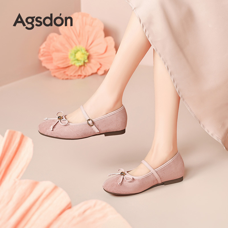 奥古狮登粉色玛丽珍鞋女2025新款秋冬季小跟鞋软底不累脚芭蕾单鞋主图