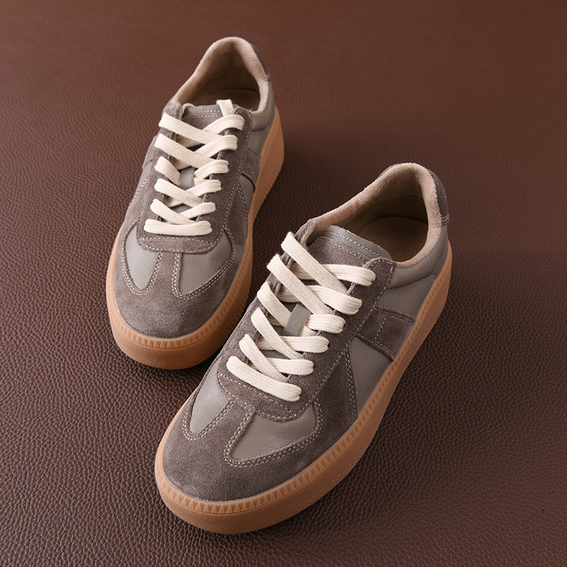 定制1个月终于来了 拼接厚底增高德训鞋运动单鞋羊皮加绒休闲鞋女主图