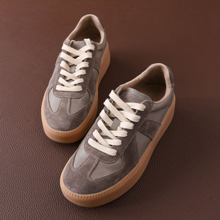 定制1个月终于来了 拼接厚底增高德训鞋运动单鞋羊皮加绒休闲鞋女