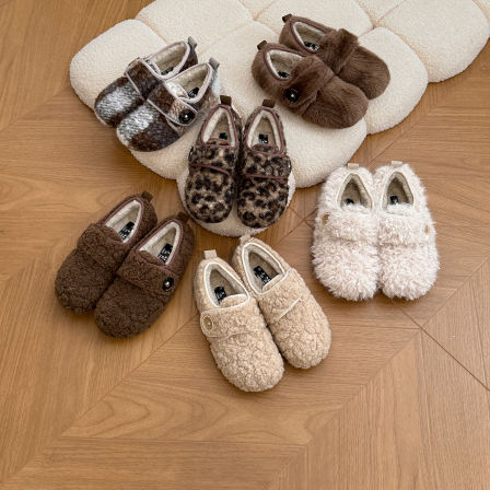 伯爵猫毛绒勃肯鞋女厚底棉鞋冬季加绒保暖一脚蹬魔术贴羊羔毛毛鞋