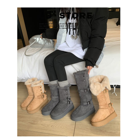 小个子增高灰色厚底长筒雪地靴女冬新款两穿加绒保暖东北雪地棉鞋