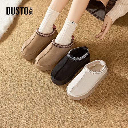 大东女鞋一脚蹬雪地靴2025冬季新款民族风加绒保暖舒适毛毛鞋0217