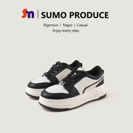 素陌秋季新款厚底板鞋熊猫鞋真皮增高鞋女百搭拼色休闲鞋87080