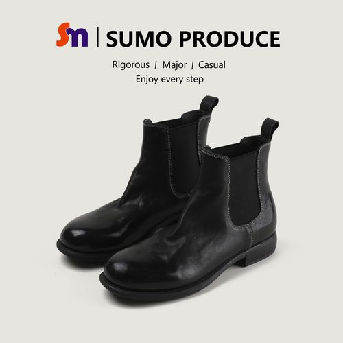 素陌秋冬新款马皮切尔西短靴女英伦复古百搭极简风靴子防滑24029主图