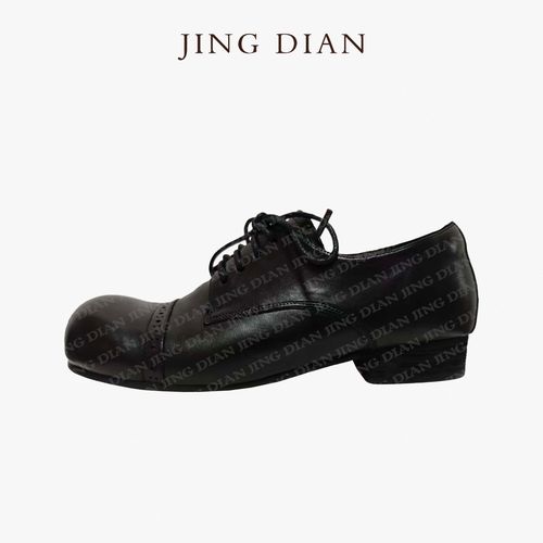 【JING DIAN】天天自留款黑色圆头牛皮皮鞋主图