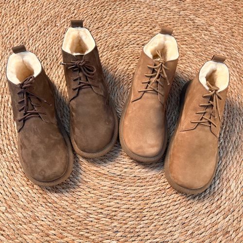 新款男士皮毛一体马丁靴复古系带休闲英伦风软底软面雪地靴866-2A主图