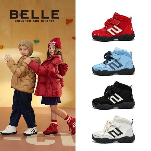 百丽秋冬新款童鞋男女童加绒休闲高帮拳击鞋防滑百搭赛车鞋棉鞋主图