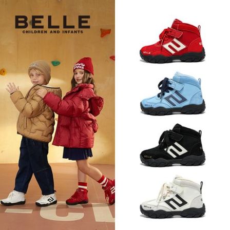 百丽秋冬新款童鞋男女童加绒休闲高帮拳击鞋防滑百搭赛车鞋棉鞋
