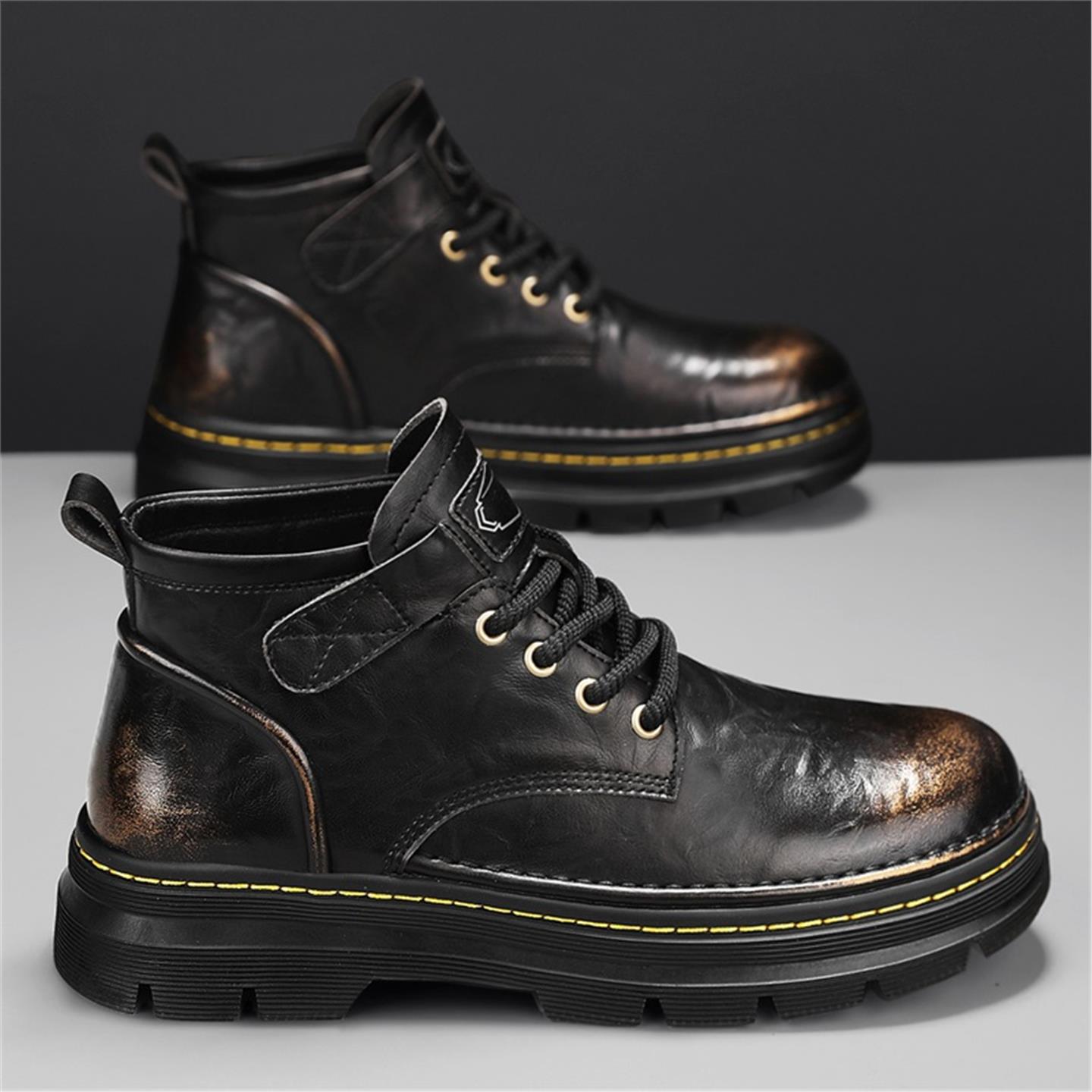 马丁靴男2025新款冬季英伦风复古真皮高帮皮靴男士增高厚底工装靴主图