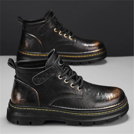 马丁靴男2025新款冬季英伦风复古真皮高帮皮靴男士增高厚底工装靴