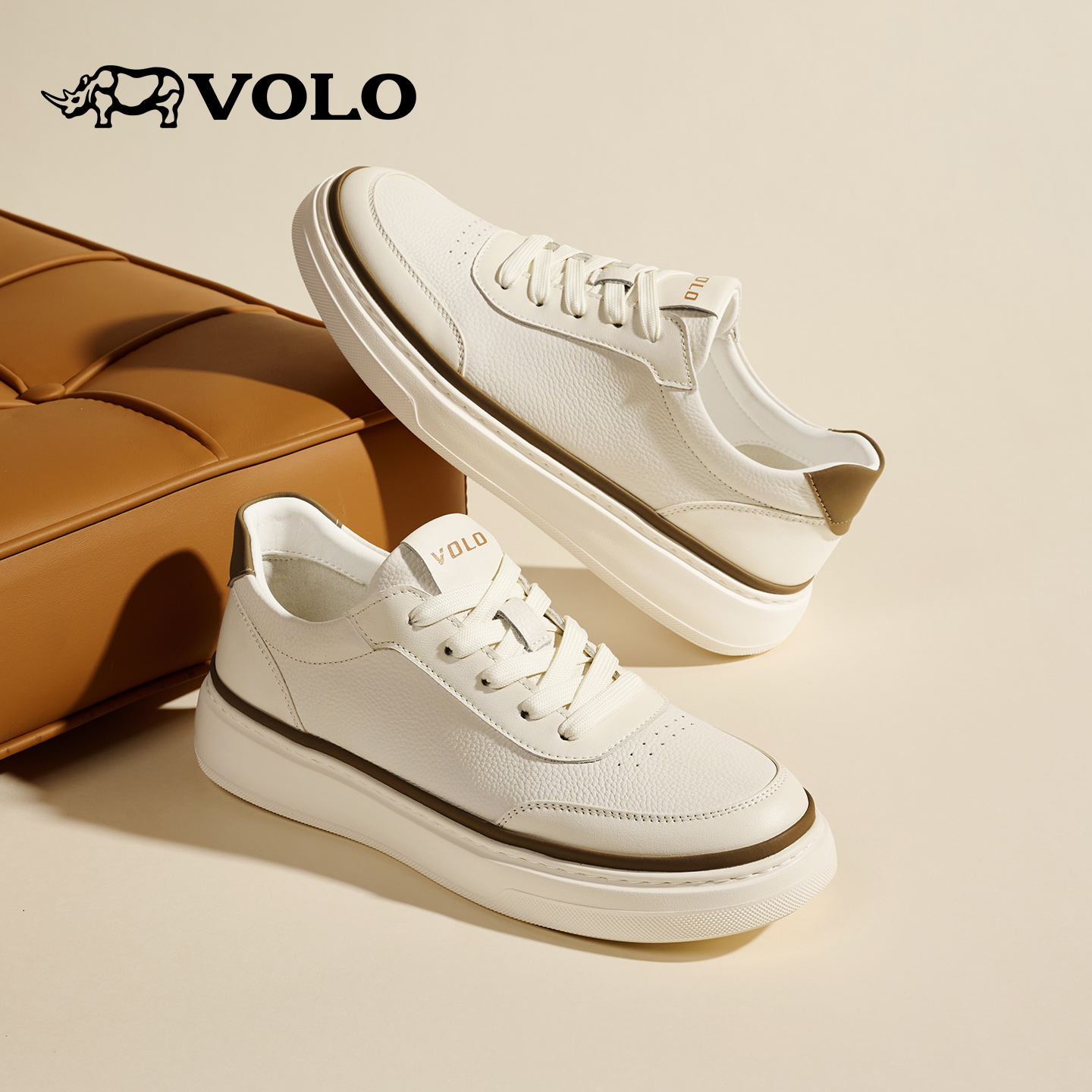 VOLO/犀牛鞋子男鞋2025新款秋季男士真皮小白鞋休闲增高厚底板鞋主图