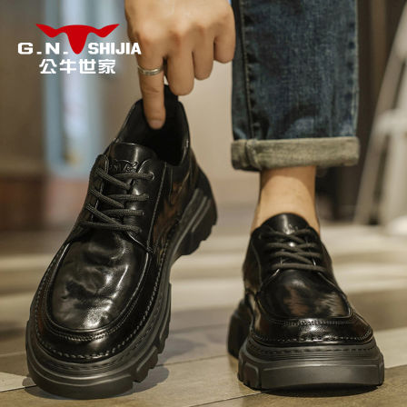 公牛世家男鞋2025新款舒适软皮黑色休闲皮鞋男秋季低帮工装马丁鞋