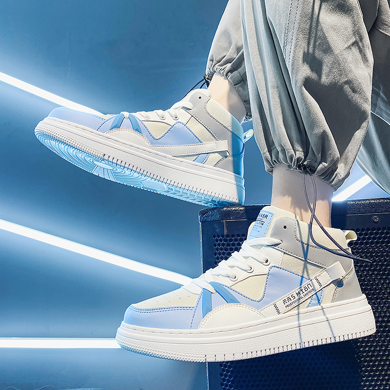 高帮男鞋2025新款秋季潮牌休闲中帮板鞋初中学生厚底皮面运动潮鞋主图