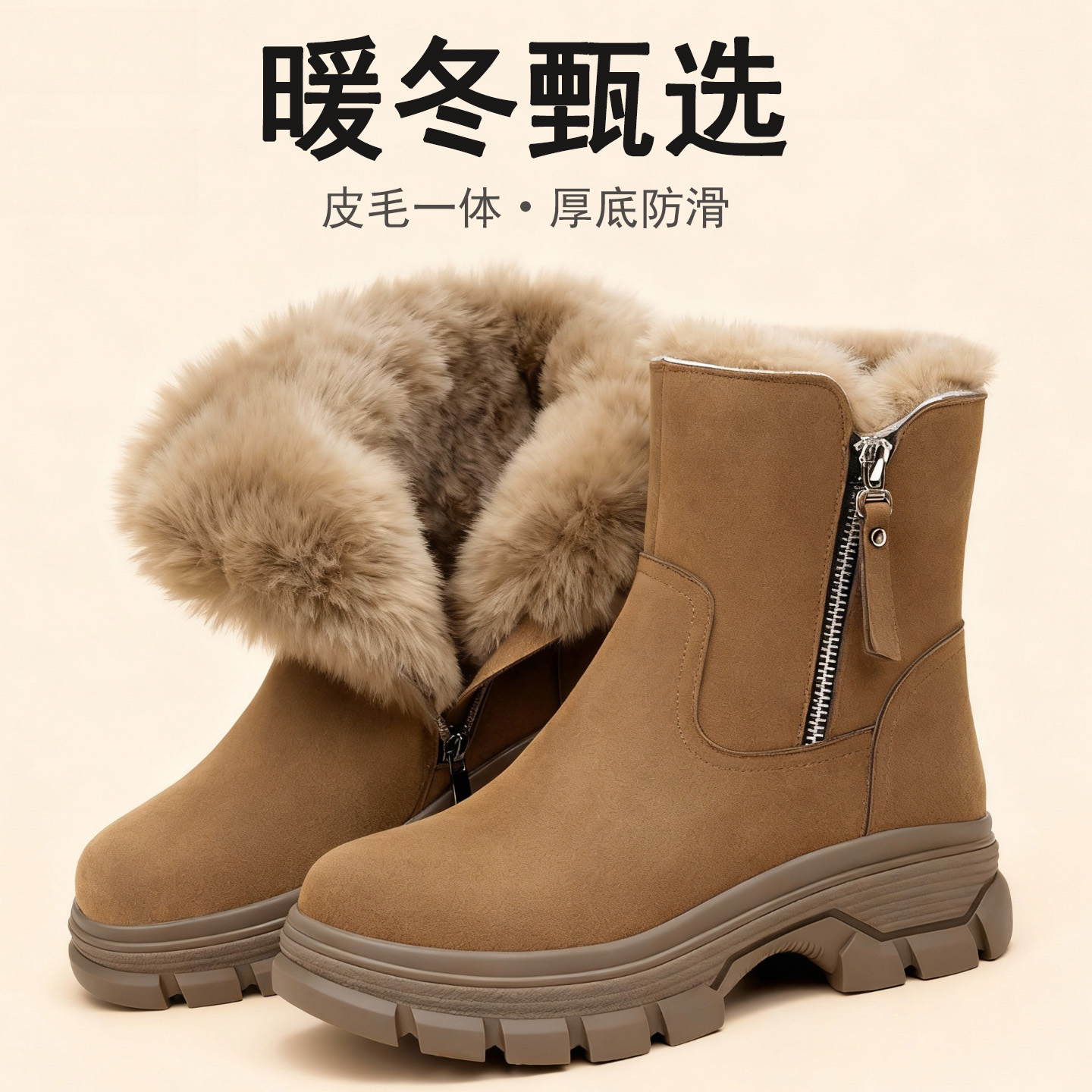 雪地靴女2025年冬季新款女鞋保暖棉鞋防滑加绒加厚皮毛一体鞋子主图