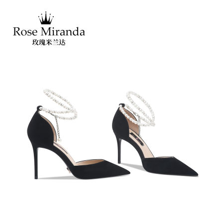 RoseMiranda玫瑰米兰达纪念高跟鞋黑色真皮手工凉鞋女春夏新款