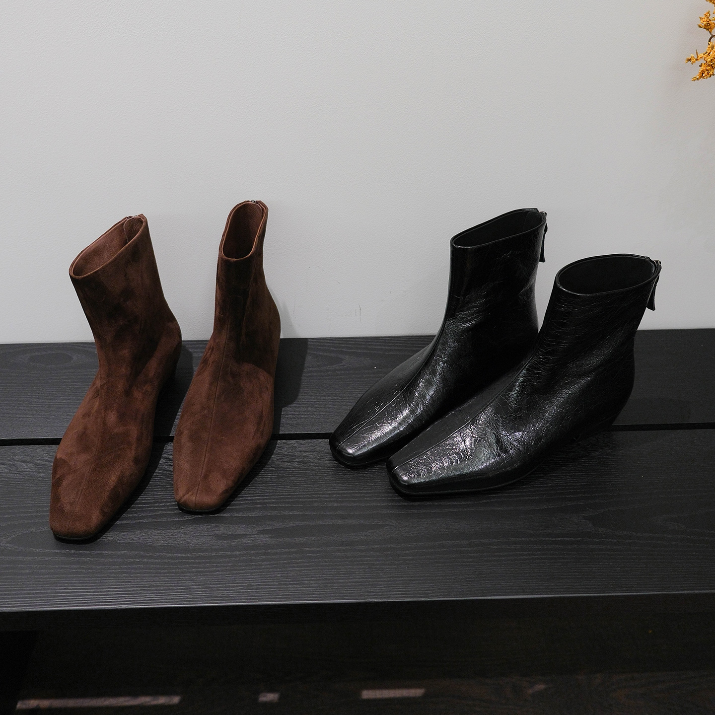 F.M2025新款真皮方头法式短靴女粗跟韩系踝靴百搭真皮瘦瘦靴百搭主图