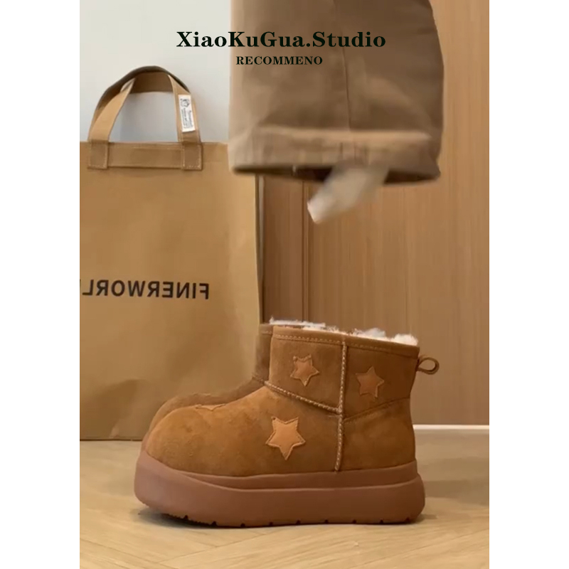 星星雪地靴女款2025新款冬季加绒大头面包鞋保暖短靴厚底雪地棉鞋主图
