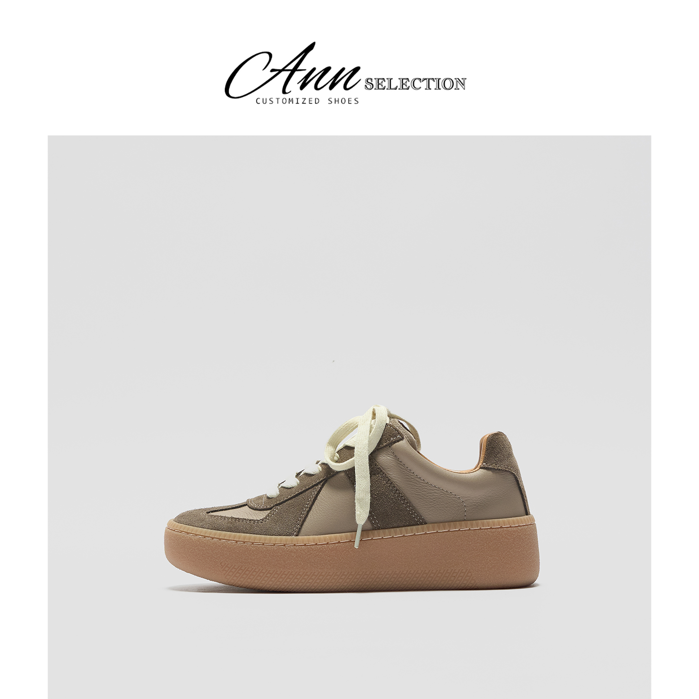 ANN复古真皮厚底德训鞋女2025新款增高百搭高级感拼色休闲阿甘鞋主图